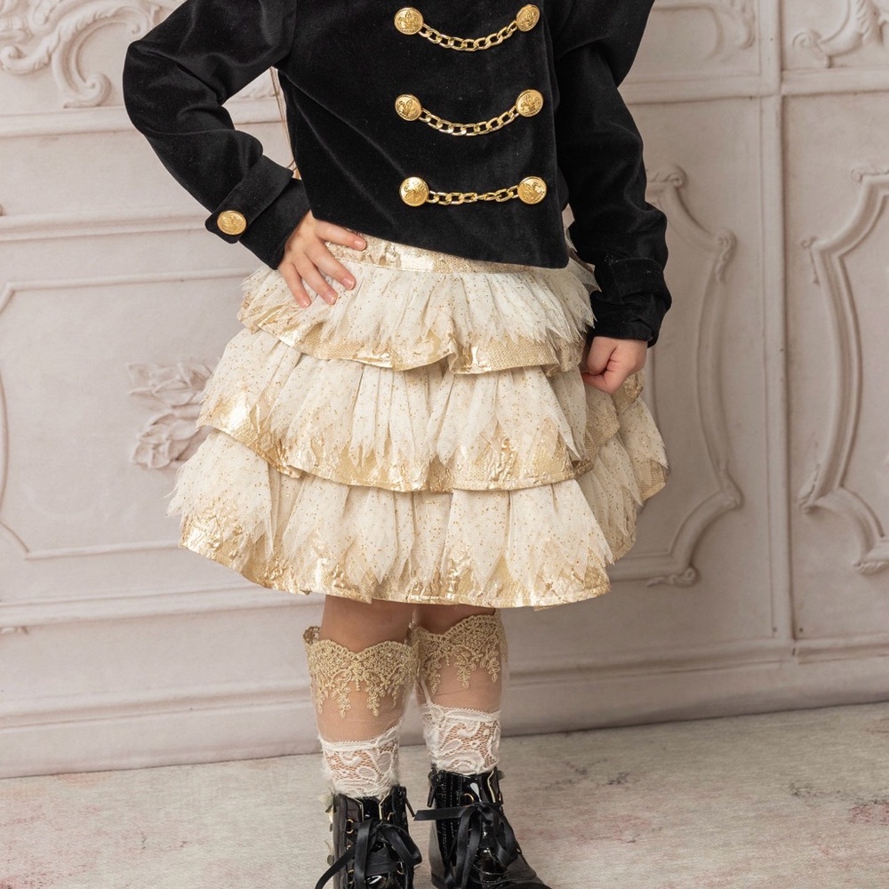 Chic Tiered Cream and Gold Skirt for Kids